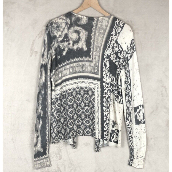 CHICOS Open Cardigan Sz 2 (L) Gray Ivory Wool Cashmere Light Sweater Sequins - Picture 2 of 15